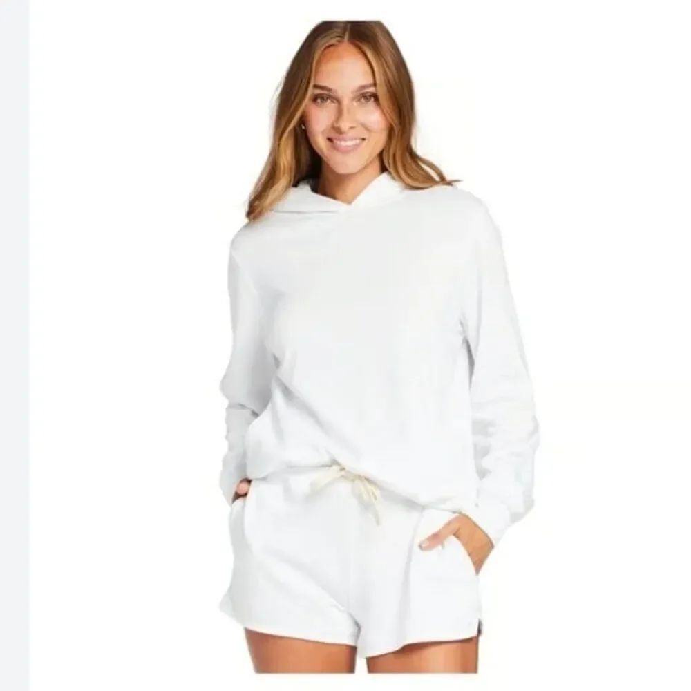 Vitamin A Womens Hoodie Small White Drawstring Ecosoft Emery Organic Fleece NWT